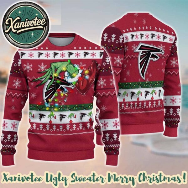 Atlanta Falcons NFL Team With Special Grinchs Hand Football 2025 Christmas Ugly Sweater