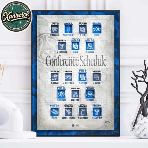 BYU Cougars Men’s Basketball Big 12 Conference 2025-26 Schedule Season Home Decor Poster Canvas