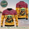 Baby Yoda Hug The Ball With NFL Arizona Cardinals Xmas Holiday Gift For Friends And Couple Ugly Christmas Sweater