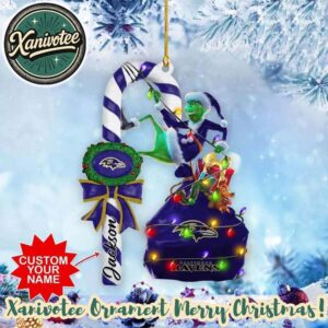 Baltimore Ravens Football Team x Grinch NFL 2025 Christmas Gifts Tree Decorations Ornament