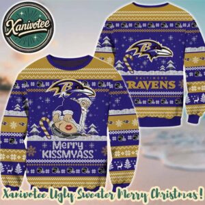 Baltimore Ravens x Santa Claus Merrykissmyass Funny NFL 2025 Xmas Day Ugly Christmas Sweater