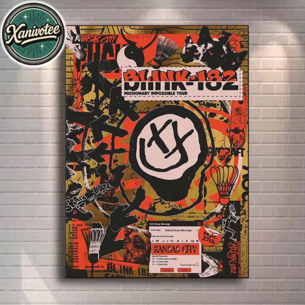 Blink 182 Kansas City Missouri Missionary Impossible Tour 2025 Show Poster At T-Mobile Center On September 27 2025 Home Decor Poster Canvas