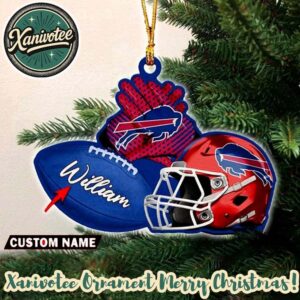 Buffalo Bills NFL Helmet With Rugby Football Custom Name Decoration 2025 Christmas Ornament