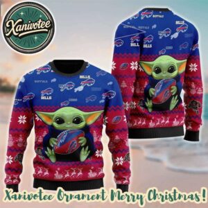 Buffalo Bills x Baby Yoda Hug The Ball NFL Personalized Christmas 2025 Holiday Ugly Sweater