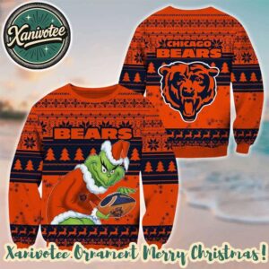 Chicago Bears Football x Grinch Pattern 2025 Ugly Christmas Sweater Gift For Holiday