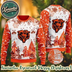 Chicago Bears Logo Football Team Special Xmas Tree Pattern 2025 Christmas Ugly Sweater