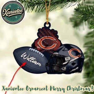 Chicago Bears NFL Helmet With Rugby Football Custom Name Decoration 2025 Christmas Ornament
