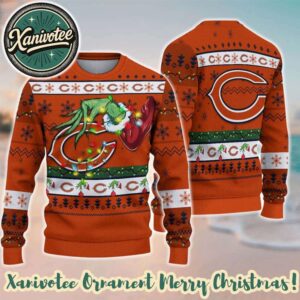 Chicago Bears NFL With Special Grinchs Hand Football 2025 Ugly Christmas Sweater Gift For Holiday