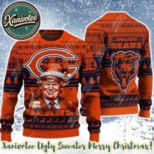 Chicago Bears Team NFL x Donald Trump 2025 Xmas Holiday Gift For Friends And Couple Ugly Christmas Sweater
