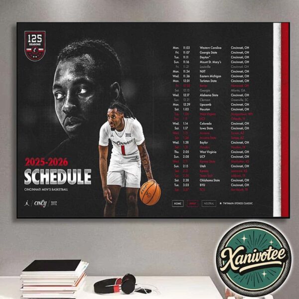 Cincinnati Bearcats Men’s Basketball Big 12 Conference 2025-26 Schedule Season Home Decor Poster Canvas