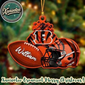 Cincinnati Bengals NFL Helmet x Rugby Football Custom Name Decoration 2025 Christmas Ornament