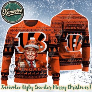 Cincinnati Bengals Team NFL x Donald Trump 2025 Xmas Holiday Gift For Friends And Couple Ugly Christmas Sweater