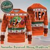 Cincinnati Bengals Football x Grinch Pattern Orange Background 2025 Christmas Ugly Sweater