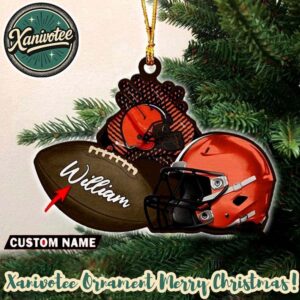 Cleveland Browns NFL Helmet x Rugby Football Custom Name Xmas 2025 Holiday Ornament
