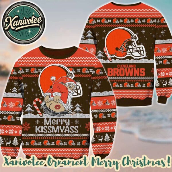 Cleveland Browns NFL x Santa Claus Merrykissmyass Funny 2025 Ugly Christmas Sweater Gift For Holiday
