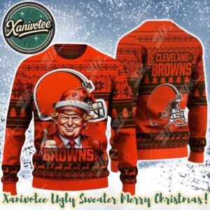 Cleveland Browns Team NFL x Donald Trump 2025 Xmas Holiday Gift For Friends And Couple Ugly Christmas Sweater
