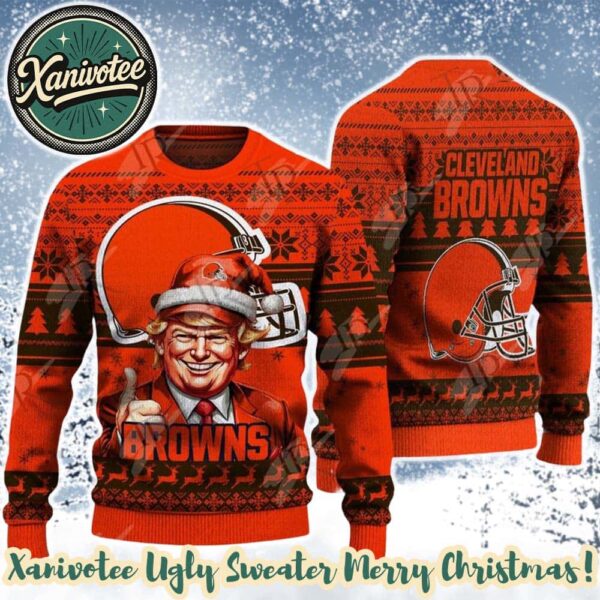 Cleveland Browns Team NFL x Donald Trump 2025 Xmas Holiday Gift For Friends And Couple Ugly Christmas Sweater