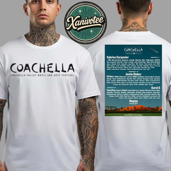 Coachella Valley Music And Arts Festival 2026 Lineup Poster For Indio CA On April 10-12 And April 17-19 2026 Two Sided Print Unisex T-Shirt