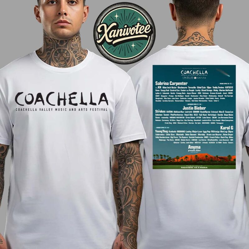 Coachella Valley Music And Arts Festival 2026 Lineup Poster For Indio CA On April 10 12 And April 17 19 2026 Two Sided Print Unisex T Shirt