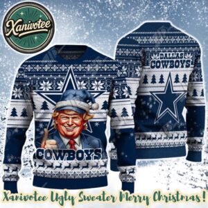 Dallas Cowboys Team NFL x Donald Trump 2025 Xmas Holiday Gift For Friends And Couple Ugly Christmas Sweater