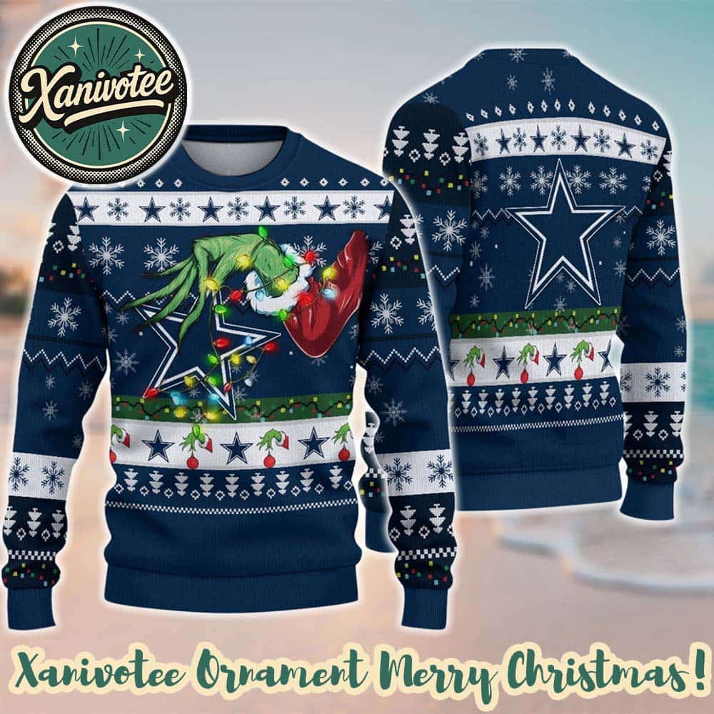 Dallas Cowboys With Special Grinchs Hand Football NFL 2025 Christmas Ugly Sweater