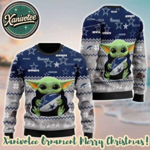 Dallas Cowboys x NFL Baby Yoda Hug The Ball Xmas Day 2025 Ugly Christmas Sweater