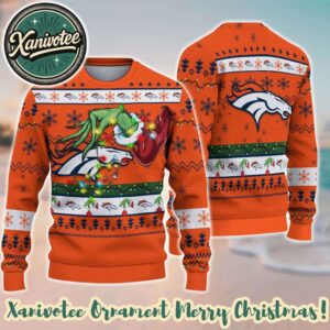Denver Broncos With Special Grinchs Hand Football NFL 2025 Ugly Christmas Sweater Gift For Holiday