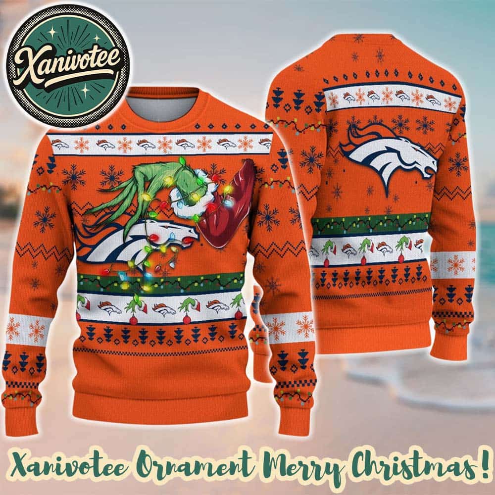 Denver Broncos With Special Grinchs Hand Football NFL 2025 Ugly Christmas Sweater Gift For Holiday