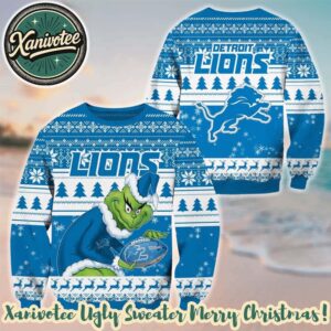 Detroit Lions Football x Grinch NFL Xmas 2025 Holiday Gift Ugly Christmas Sweater
