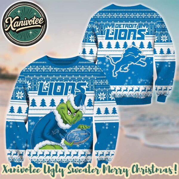 Detroit Lions Football x Grinch NFL Xmas 2025 Holiday Gift Ugly Christmas Sweater