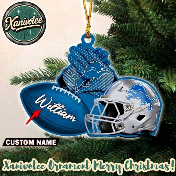 Detroit Lions NFL Helmet With Rugby Football Custom Name Personalized Christmas 2025 Tree Decoration Holiday Christmas Ornament