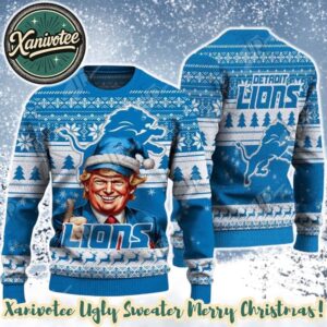 Detroit Lions Team NFL x Donald Trump Ugly Christmas Sweater For Holiday 2025 Xmas Gifts