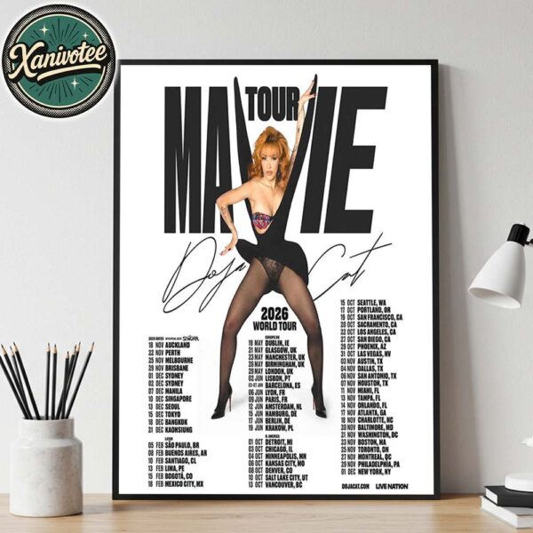 Doja Cat Ma Vie World Tour 2025-2026 Dates List Kicking Off In Auckland On November 18 2025 Home Decor Poster Canvas