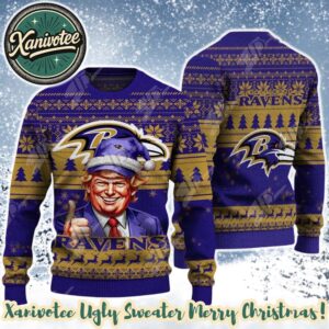 Donald Trump x Baltimore Ravens Team NFL 2025 Ugly Christmas Sweater Gift For Holiday
