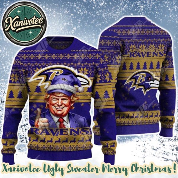 Donald Trump x Baltimore Ravens Team NFL 2025 Ugly Christmas Sweater Gift For Holiday