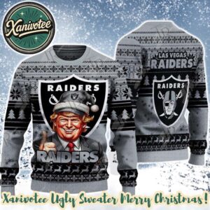 Donald Trump x Las Vegas Raiders Team NFL Knitting Chirstmas Pattern Holiday Ugly Sweater 2025