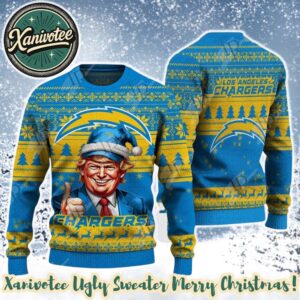 Donald Trump x Los Angeles Chargers Team NFL Knitting Chirstmas Pattern Holiday Ugly Sweater 2025