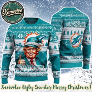 Donald Trump x Miami Dolphins Team NFL Knitting Chirstmas Pattern Holiday Ugly Sweater 2025