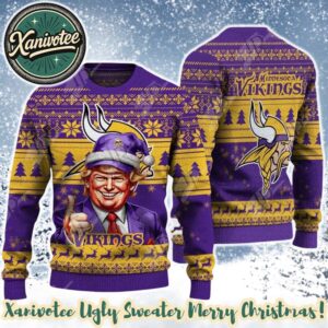 Donald Trump x Minnesota Vikings Team NFL Knitting Chirstmas Pattern Holiday Ugly Sweater 2025