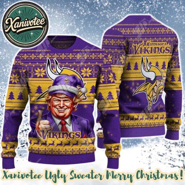 Donald Trump x Minnesota Vikings Team NFL Knitting Chirstmas Pattern Holiday Ugly Sweater 2025
