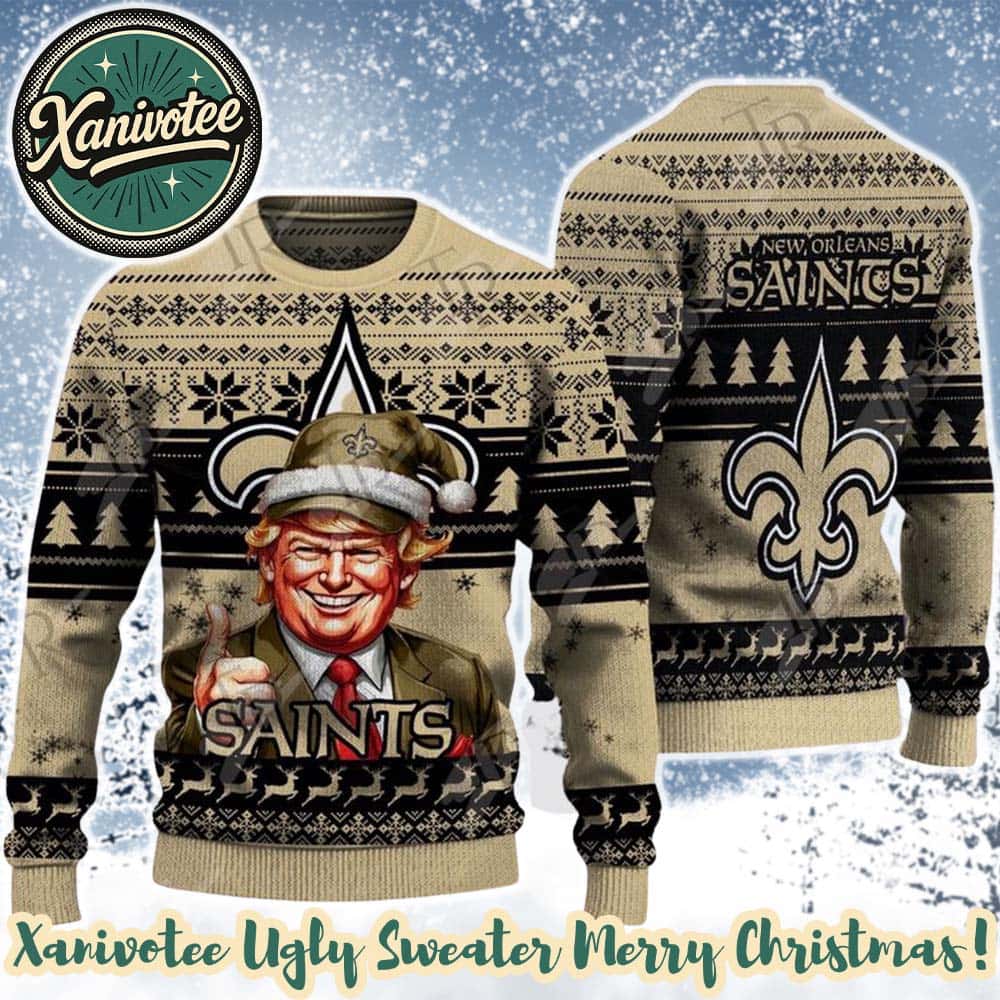 Donald Trump x New Orleans Saints Team NFL 2025 Holiday Gift Ugly Christmas Sweater Donald Trump x New Orleans Saints Team NFL 2025 Holiday Gift Ugly Christmas Sweater