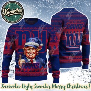 Donald Trump x New York Giants Team NFL Knitting Chirstmas Pattern Holiday Ugly Sweater 2025