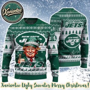 Donald Trump x New York Jets Team NFL 2025 Ugly Christmas Sweater Gift For Holiday