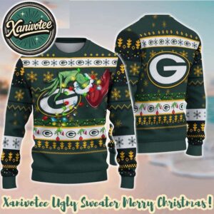 Green Bay Packers Special Grinchs Hand Football NFL Xmas 2025 Holiday Gift Ugly Christmas Sweater