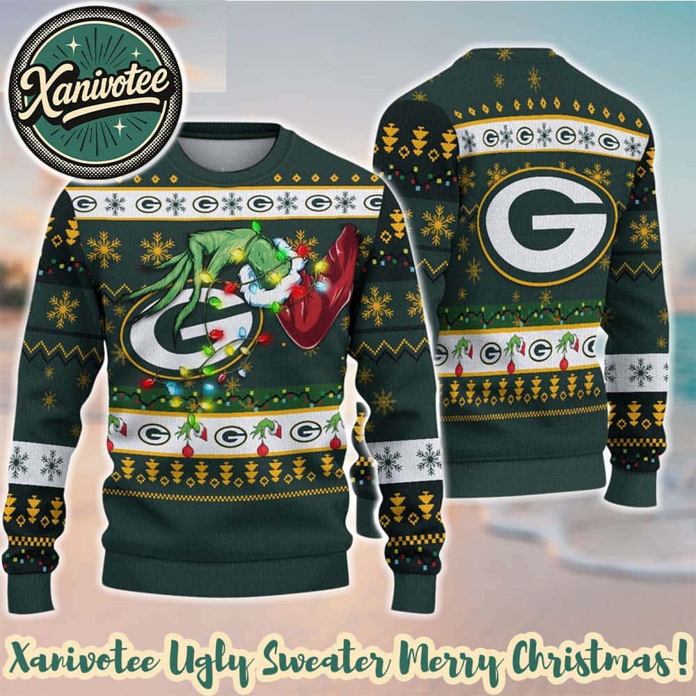 Green Bay Packers Special Grinchs Hand Football NFL Xmas 2025 Holiday Gift Ugly Christmas Sweater