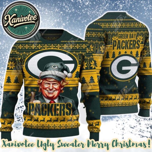 Green Bay Packers Team NFL x Donald Trump Ugly Christmas Sweater For Holiday 2025 Xmas Gifts