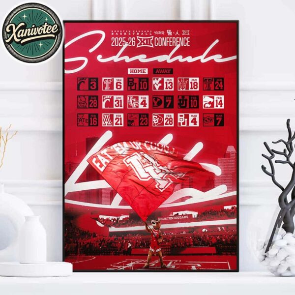 Houston Cougars Men’s Basketball Big 12 Conference 2025-26 Schedule Season Home Decor Poster Canvas