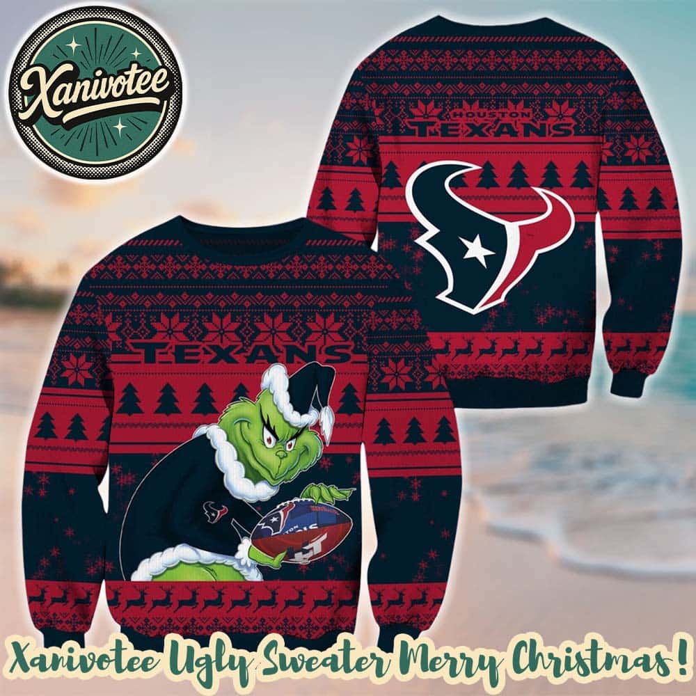 Houston Texans Football Grinch With Logo NFL 2025 Gift For Holiday Christmas Ugly Sweater Houston Texans Football Grinch With Logo NFL 2025 Gift For Holiday Christmas Ugly Sweater