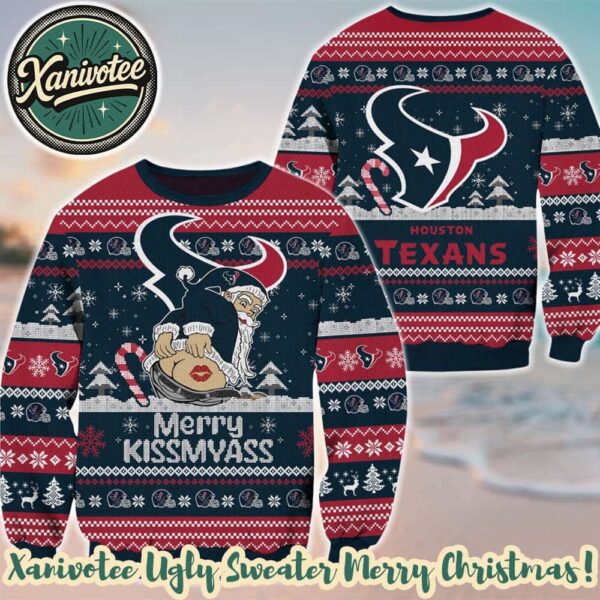Houston Texans Merrykissmyass Funny Santa Claus Knitted Ugly Christmas Sweater 2025
