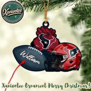 Houston Texans NFL Helmet x Rugby Football Custom Name Christmas Ornament 2025